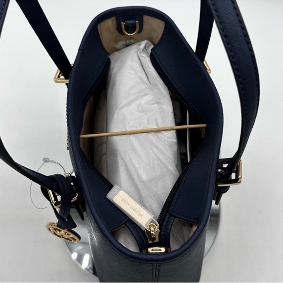 Michael Kors Jet Set Travel Extra-Small Top Zip Tote Bag Navy Blue/Gold - Picture 5 of 9